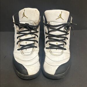 Jordan Men's White and Black Sneakers with Gold Accents